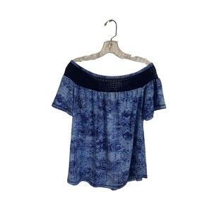 French Connection Womens Top Blouse Off Shoulder Lace Detail Size Medium Blue
